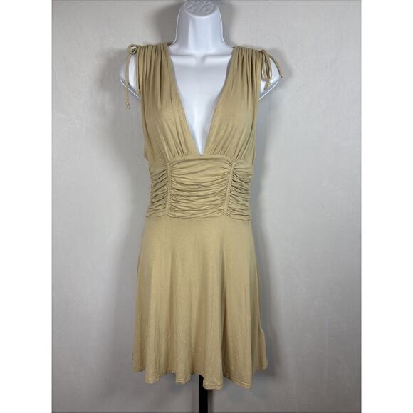 Free People Dresses & Skirts - Free People FP Beach Sleeveless Dress Women's Small Dusty Yellow Deep V Ruched